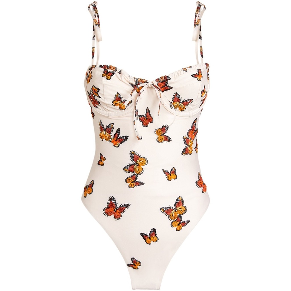 Agua by Agua Bendita Ébano Monarca Crema bead-embellished embroidered swimsuit